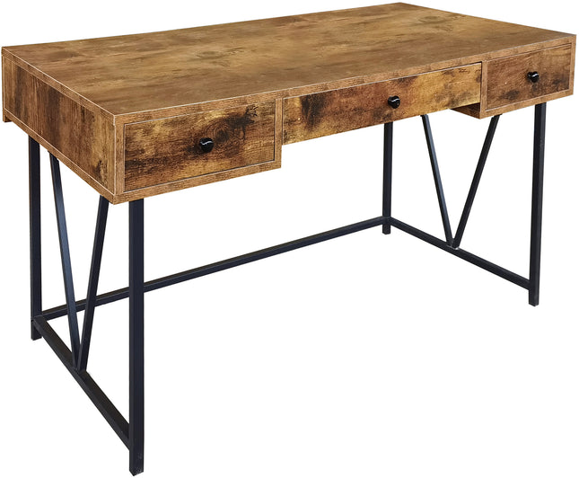 MDA Designs Belleterre Home Office Study Rustic Design Ergonomic Desk Table Workstation with 3 Drawers Nutmeg Black