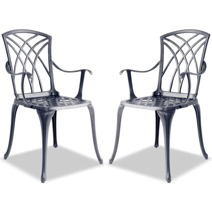 Centurion Supports Oshowa 2-Large Garden & Patio Bistro Chairs with Armrests in Cast Aluminium Grey - Grade A