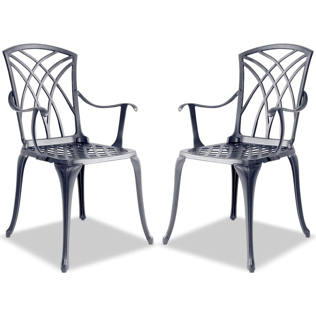 Centurion Supports Oshowa 2-Large Garden & Patio Bistro Chairs with Armrests in Cast Aluminium Grey - Grade A