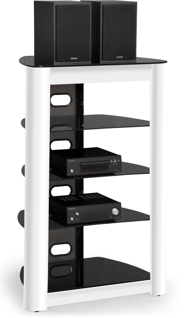Centurion Supports ZINNIA 5-Tier Black Glass Shelves with Gloss White Fascia Entertainment Media Audio Rack