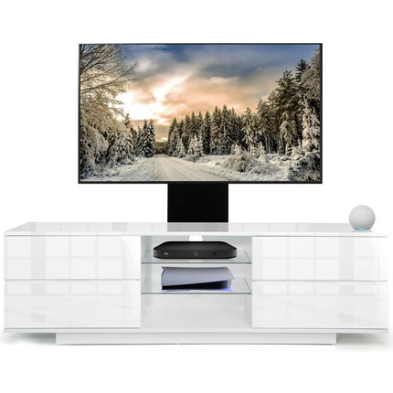 Homeology Avitus Premium High Gloss White with 4-White Drawers and 3-Shelf up to 65" LED/OLED/LCD TV Cabinet with Mounting Arm