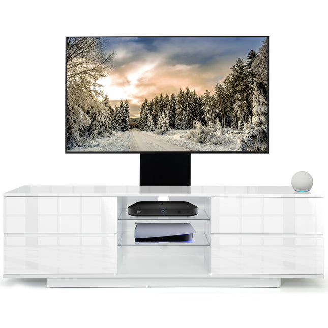 Homeology Avitus Premium High Gloss White with 4-White Drawers and 3-Shelf up to 65" LED/OLED/LCD TV Cabinet with Mounting Arm
