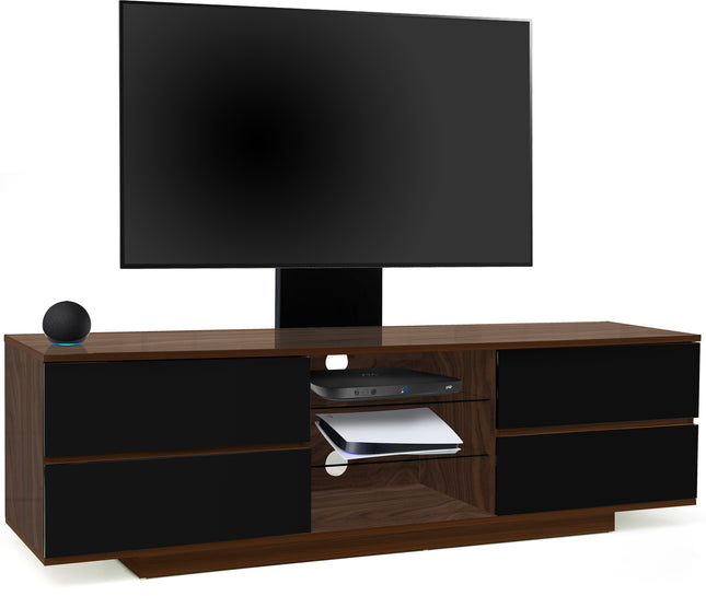 Centurion Supports Avitus Walnut with 4-Black Drawers and 3-Shelves up to 65" LED, LCD, Plasma TV Stand with Mounting Arm