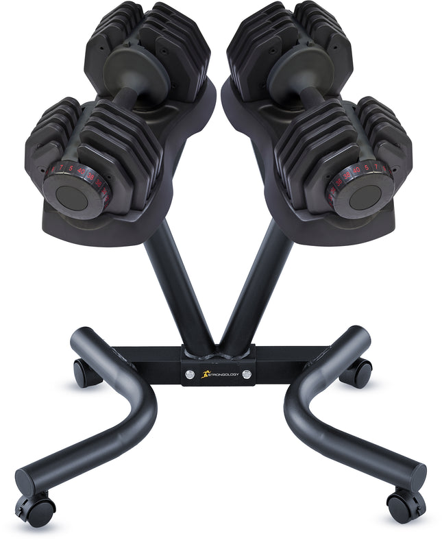 Strongology 40kg Adjustable Dumbbell Pair with Free Durable Steel Adjustable 40kg Dumbbell Floor Stand