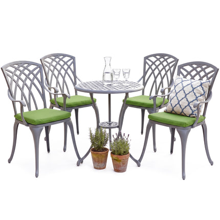 Centurion Supports OSHOWA Luxurious Garden and Patio Table and 4 Large Chairs with Armrests Cast Aluminium Bistro Set - Grey with Green Cushions