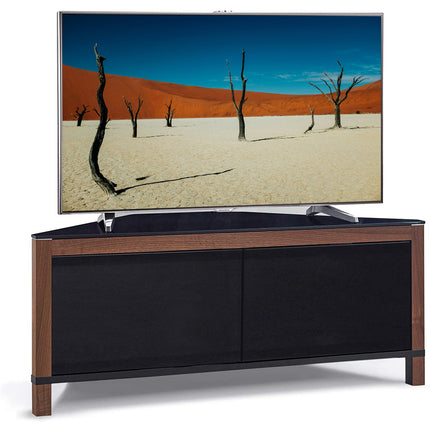 MDA Designs VOLANS Tru-Corner Remote Friendly Doors Walnut/Black Reversible Panel LCD/Plasma/LED TV up to 42" Corner TV Cabinet - Grade A