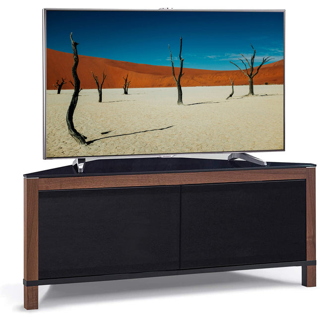 MDA Designs VOLANS Tru-Corner Remote Friendly Doors Walnut/Black Reversible Panel LCD/Plasma/LED TV up to 42" Corner TV Cabinet - Grade A