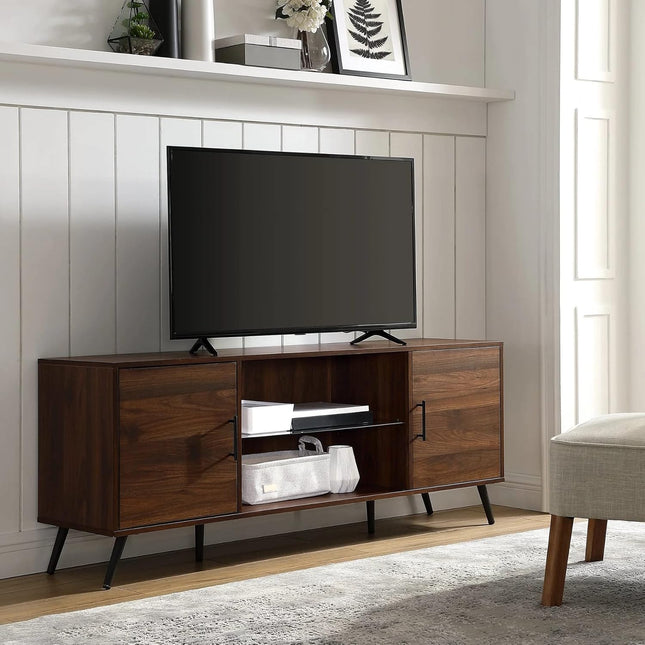 Homeology PORTOBELLO Luxury Walnut Dual Compartment Storage 6-Shelf up to 65" Flat Screen TV Cabinet
