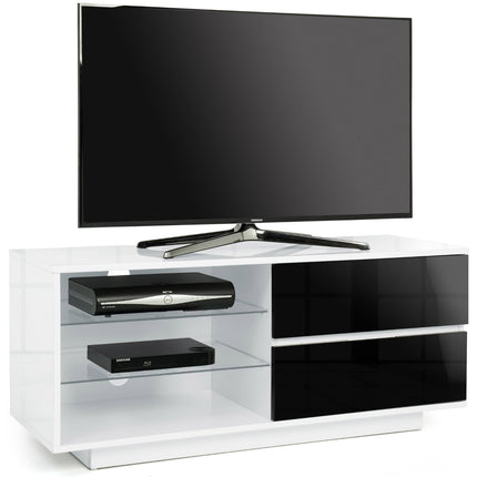 Centurion Supports Gallus High Gloss White with 2-Gloss Black Drawers and 3-Shelf 32"-55" LED/OLED/LCD TV Cabinet