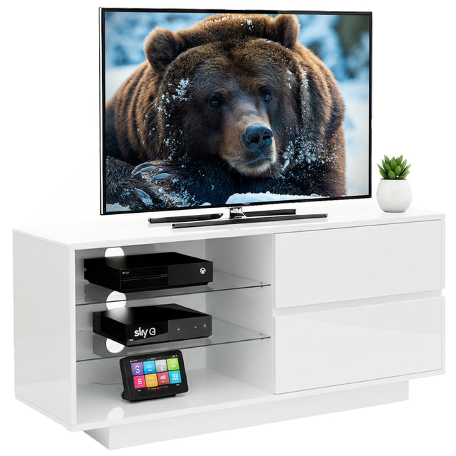 Centurion Supports Gallus Gloss White TV Stand with 2 Drawers and 3-Shelves Modern Entertainment Unit for TVs up to 55 Inch - Grade A