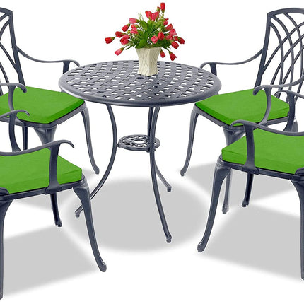 Centurion Supports OSHOWA Luxurious Garden and Patio Table and 4 Large Chairs with Armrests Cast Aluminium Bistro Set - Grey with Green Cushions