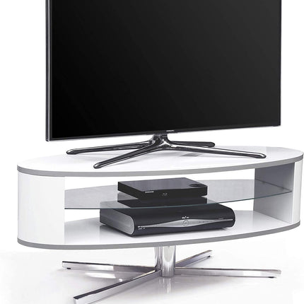 MDA Designs Orbit 1100WW Gloss White TV Stand with Gloss White Elliptic Sides for Flat Screen TVs up to 55"
