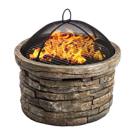 Centurion Supports Fireology SAMUI Majestic Garden and Patio Round Multi-function Heater, Fire Pit, Brazier and Barbecue with Eco-Stone Finish and Cover