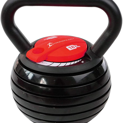 Strongology 7-in-1 Adjustable Smart Kettlebell up to 18kg Black with Red Dial Home Fitness Gym Equipment