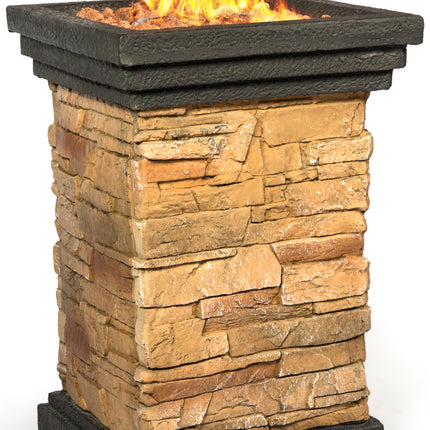 MDA Designs Makara Hand-crafted Stone Fire Column Garden and Patio Smoke-Free Gas Fire Pit Outdoor Heater