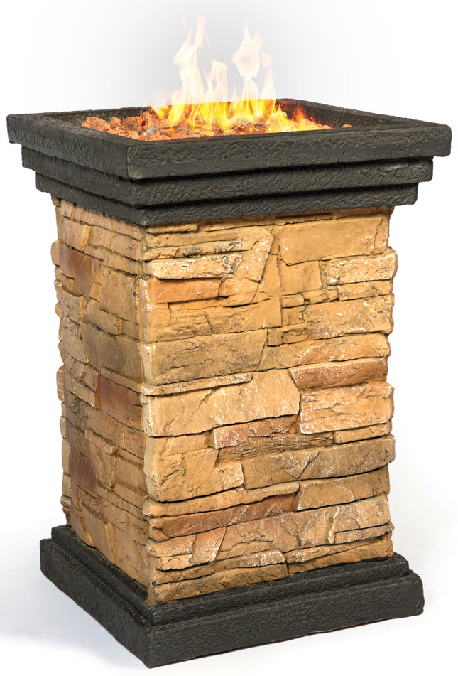 MDA Designs MAKARA Hand-crafted Stone Fire Column Garden and Patio Gas Fire Pit