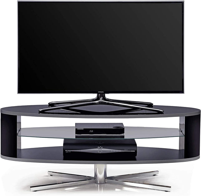 MDA Designs Orbit 1100BB Gloss Black TV Stand with Gloss Black Elliptic Sides for Flat Screen TVs up to 55"