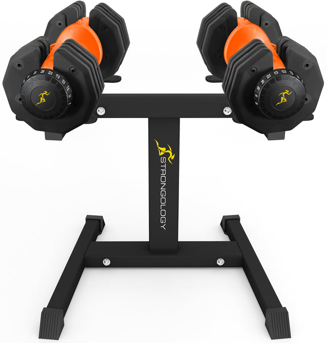 Strongology Urban25 Orange Adjustable Dumbbell Pair with Free Durable Steel Adjustable Urban25 Dumbbell Floor Stand