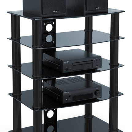 Centurion Supports Galago 5-Shelf Premium Black Glass with Black Legs AV Rack