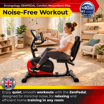 Strongology ZENPEDAL Recumbent Exercise Bike for Home, Magnetic Resistance Bike with 8 Levels, LCD Monitor with Heart Rate, Adjustable Seat with Back Support, Quiet Indoor Cycle - Grade A