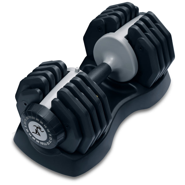 Strongology URBAN25 Grey Adjustable Single Dumbbell | 2.5kg to 25kg Quick-Select Weight | 10-in-1 Space-Saving Design | Soft-Grip Handle | Secure Plate-Locking System | Home Gym Strength Training Workouts