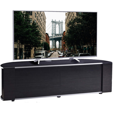 MDA Designs Sirius 1600 TV Cabinet Gloss Black Stand with BEAMTHRU Remote-Friendly Glass Door, Silver Trims, Cable Management and Storage for LED, LCD, OLED & Plasma TVs up to 70” TV Unit - Grade A