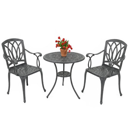 Centurion Supports POSITANO Luxurious Garden and Patio Table and 2 Large Chairs with Armrests Cast Aluminium Bistro Set - Grey