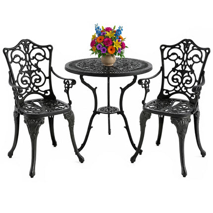Centurion TABREEZ 3-Piece Bistro Set Garden Furniture, Cast Aluminium Outdoor Patio Set, Metal Garden Furniture, Rust-Proof Table & 2 Chairs, Bistro Set, Black