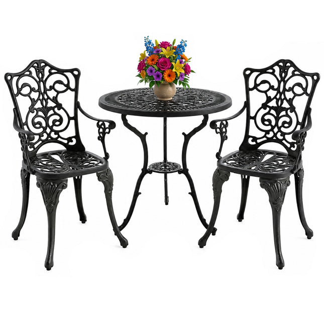 Centurion TABREEZ 3-Piece Bistro Set Garden Furniture, Cast Aluminium Outdoor Patio Set, Metal Garden Furniture, Rust-Proof Table & 2 Chairs, Bistro Set, Black