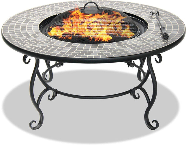 Centurion Supports Fireology GINESSA Sumptuous Garden and Patio Heater Fire Pit Brazier, Coffee Table, Barbecue and Ice Bucket with Mosaic Ceramic Tiles