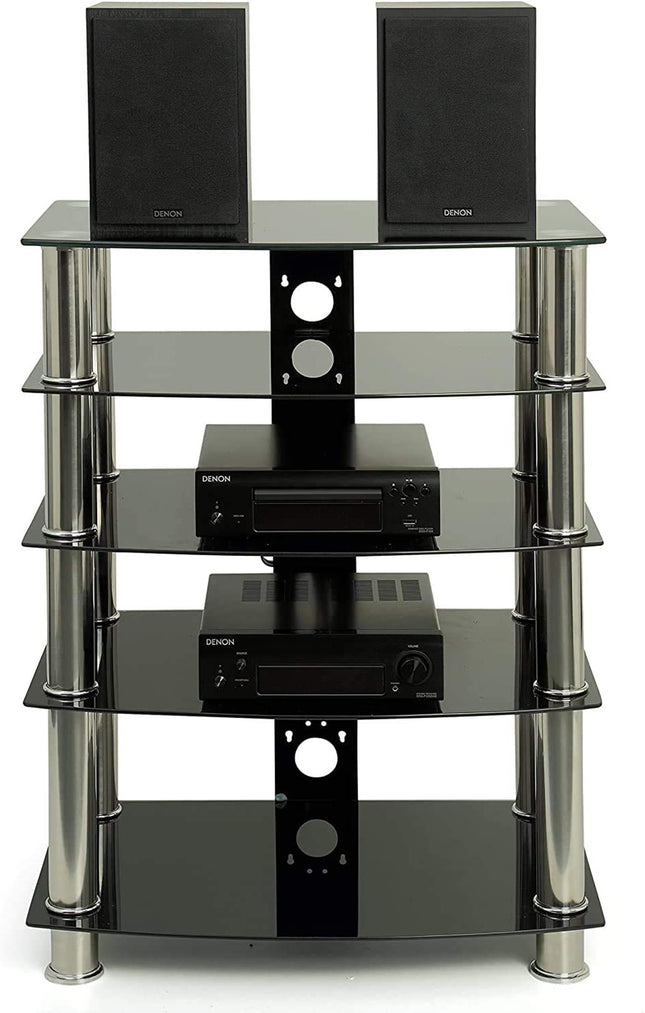 Centurion Supports Galago Black Glass and Silver Legs Entertainment Unit - Grade A