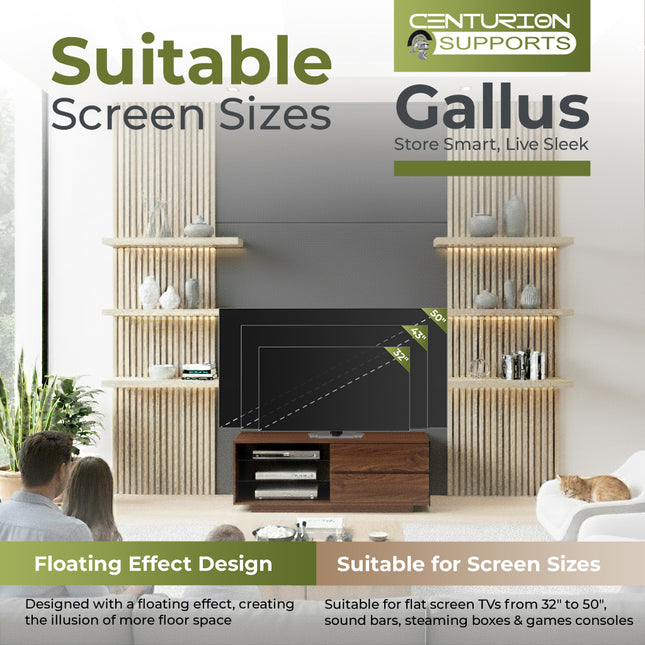 Centurion Supports Gallus Premium Walnut with 2-Walnut Drawers and 3-Shelves 32"-55" LED/OLED/LCD TV Cabinet