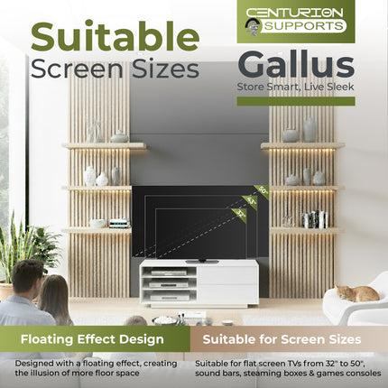 Centurion Supports Gallus Gloss White TV Stand with 2 Drawers and 3-Shelves Modern Entertainment Unit for TVs up to 55 Inch - FULLY ASSEMBLED