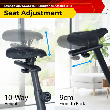 Strongology SCORPION Assault Bike – Compact Home Fitness Stationary Bike for Full Body Workouts with Smooth Fan Resistance and LCD Display