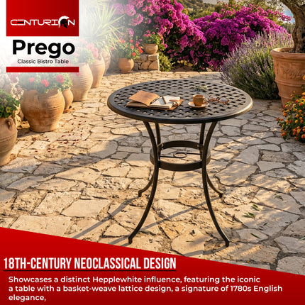 Centurion PREGO Outdoor Bistro Table Cast Aluminium Black, Garden Patio Round Table with 4-Legs Weather Resistant Rustproof Metal Furniture for Balcony Decking Terrace
