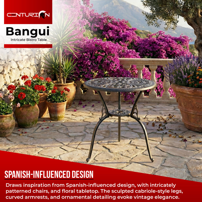 Centurion BANGUI Outdoor Bistro Table Cast Aluminium Grey, Garden Patio Round Table with Parasol Hole, Weather Resistant Rustproof Metal Furniture for Balcony Decking Terrace 68.5cm