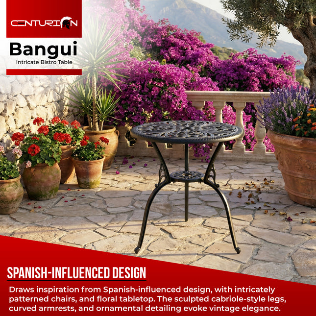 Centurion BANGUI Outdoor Bistro Table Cast Aluminium Black, Garden Patio Round Table with Parasol Hole, Weather Resistant Rustproof Metal Furniture for Balcony Decking Terrace 68.5cm