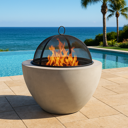Centurion Supports Fireology DIABLO Light Grey Contemporary Garden and Patio Heater Fire Pit and Barbecue with Concrete Stone-Effect Finish - Fully Assembled