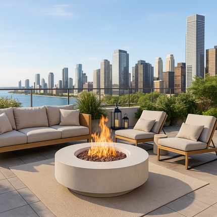MDA Designs FUSION Light Grey Lavish Garden & Patio Gas Fire Pit with Eco-Stone Finish - Fully Assembled