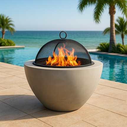 Centurion Supports Fireology DIABLO Light Grey Contemporary Garden and Patio Heater Fire Pit and Barbecue with Concrete Stone-Effect Finish - Fully Assembled
