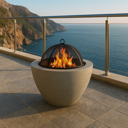 Centurion Supports Fireology DIABLO Light Grey Contemporary Garden and Patio Heater Fire Pit and Barbecue with Concrete Stone-Effect Finish - Fully Assembled