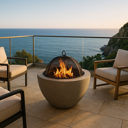 Centurion Supports Fireology DIABLO Light Grey Contemporary Garden and Patio Heater Fire Pit and Barbecue with Concrete Stone-Effect Finish - Fully Assembled