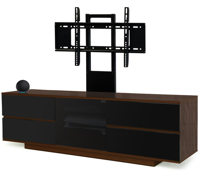Centurion Supports AVITUS ULTRA Walnut Remote Friendly BeamThru Door with 4-Black Drawers up to 65" Flat Screen TV Cabinet with Mounting Arm