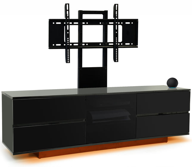 Centurion Supports Avitus ULTRA LED Gloss Black Remote Friendly Beam-Thru Door up to 65" TV Cabinet with 16 colour LED Lights and Mounting Arm