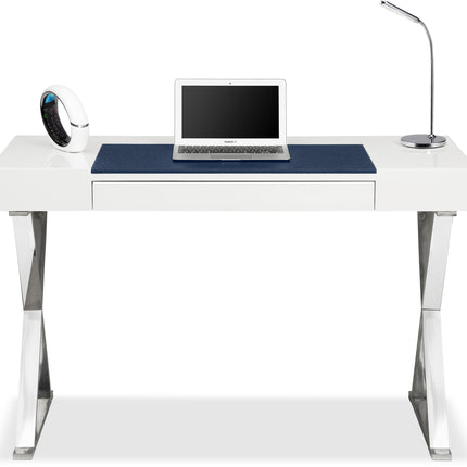 Centurion Supports ADONIS White with Built-In Luxury Dark Blue Leather Pad Ergonomic Home Office Desk
