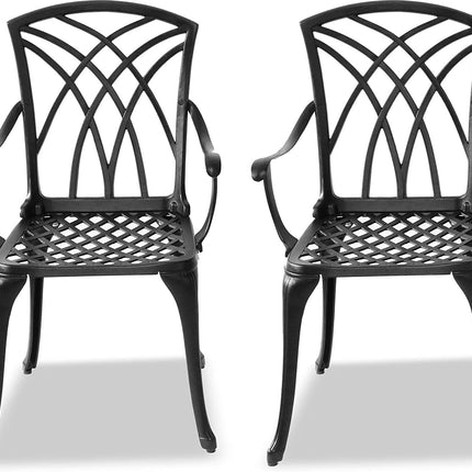 Centurion Supports OSHOWA 2-Large Garden and Patio Bistro Chairs with Armrests in Cast Aluminium Black