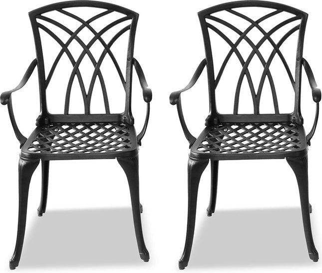 Centurion Supports OSHOWA 2-Large Garden and Patio Bistro Chairs with Armrests in Cast Aluminium Black