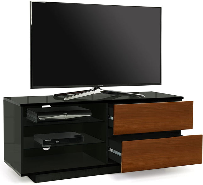 Centurion Supports GALLUS High Gloss Black with 2-Walnut Drawers for 32"-55" LED/OLED/LCD TV Cabinet - FULLY ASSEMBLED