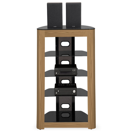 Centurion Supports Zinnia 5-Shelf Black with Oak Fascia Flat Screen TV/Hi-Fi/AV Rack Entertainment Stand - Grade A