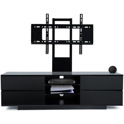 Homeology Avitus Gloss Black with 4-Black Drawers and 3-Shelves up to 65" LED/LCD/Plasma TV Stand with Mounting Arm
